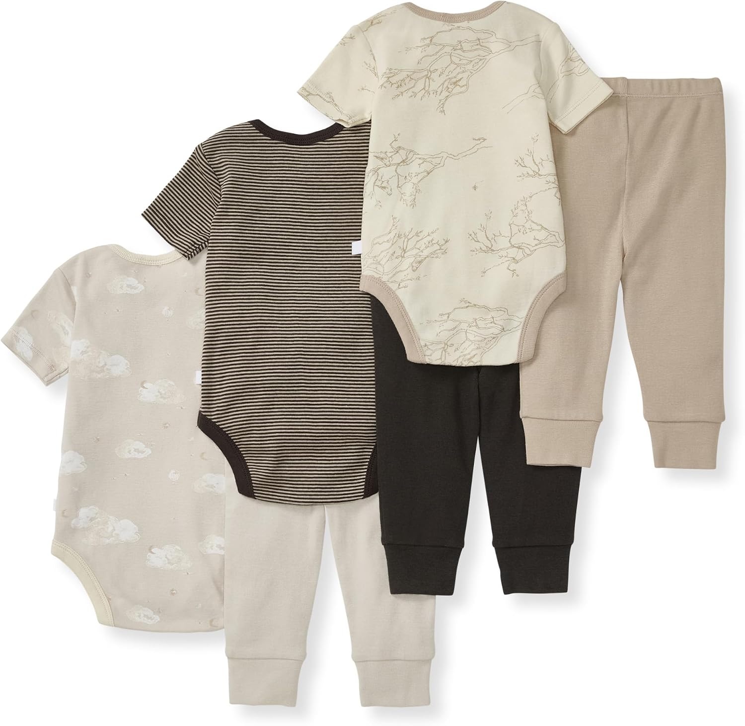 image:imageBurt Bees 6Pk Baby Girl Organic Cotton Bodysuit amp Pant Set RanunculusTan 6piece Set