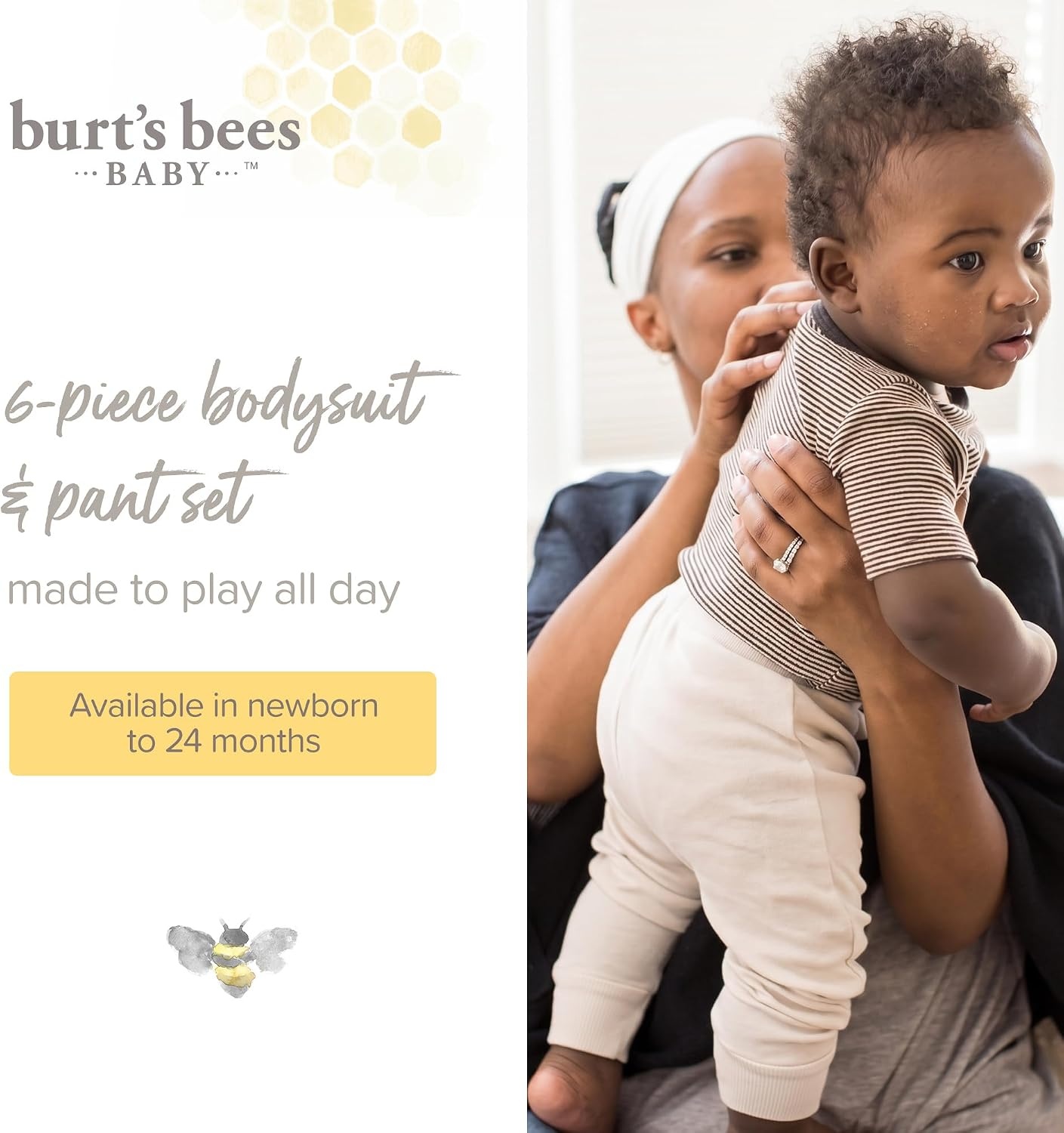 image:imageBurt Bees 6Pk Baby Girl Organic Cotton Bodysuit amp Pant Set RanunculusTan 6piece Set