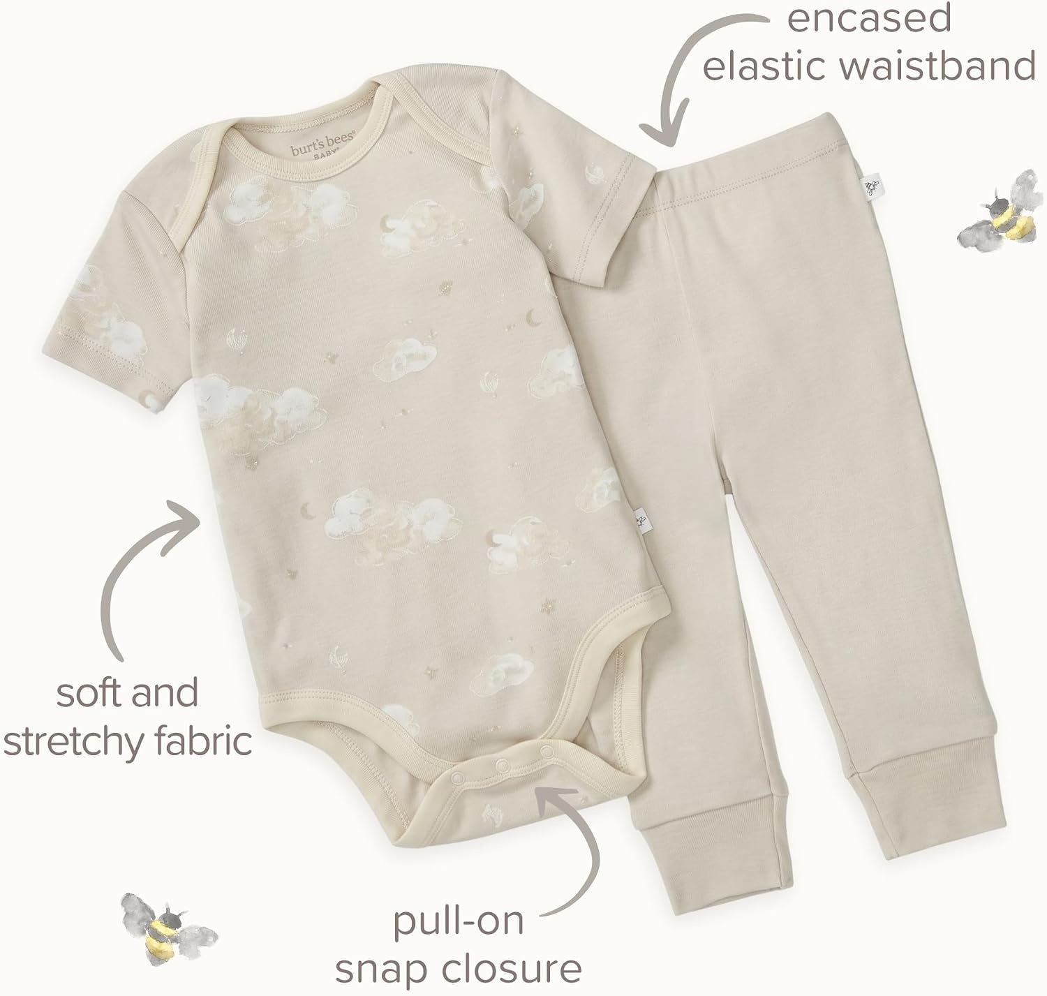 image:imageBurt Bees 6Pk Baby Girl Organic Cotton Bodysuit amp Pant Set RanunculusTan 6piece Set