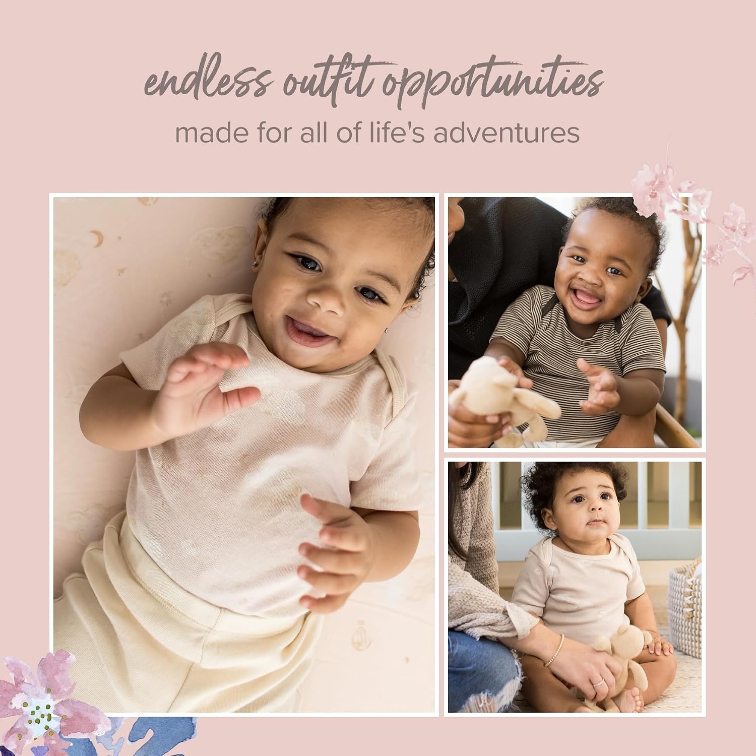 image:imageBurt Bees 6Pk Baby Girl Organic Cotton Bodysuit amp Pant Set RanunculusTan 6piece Set