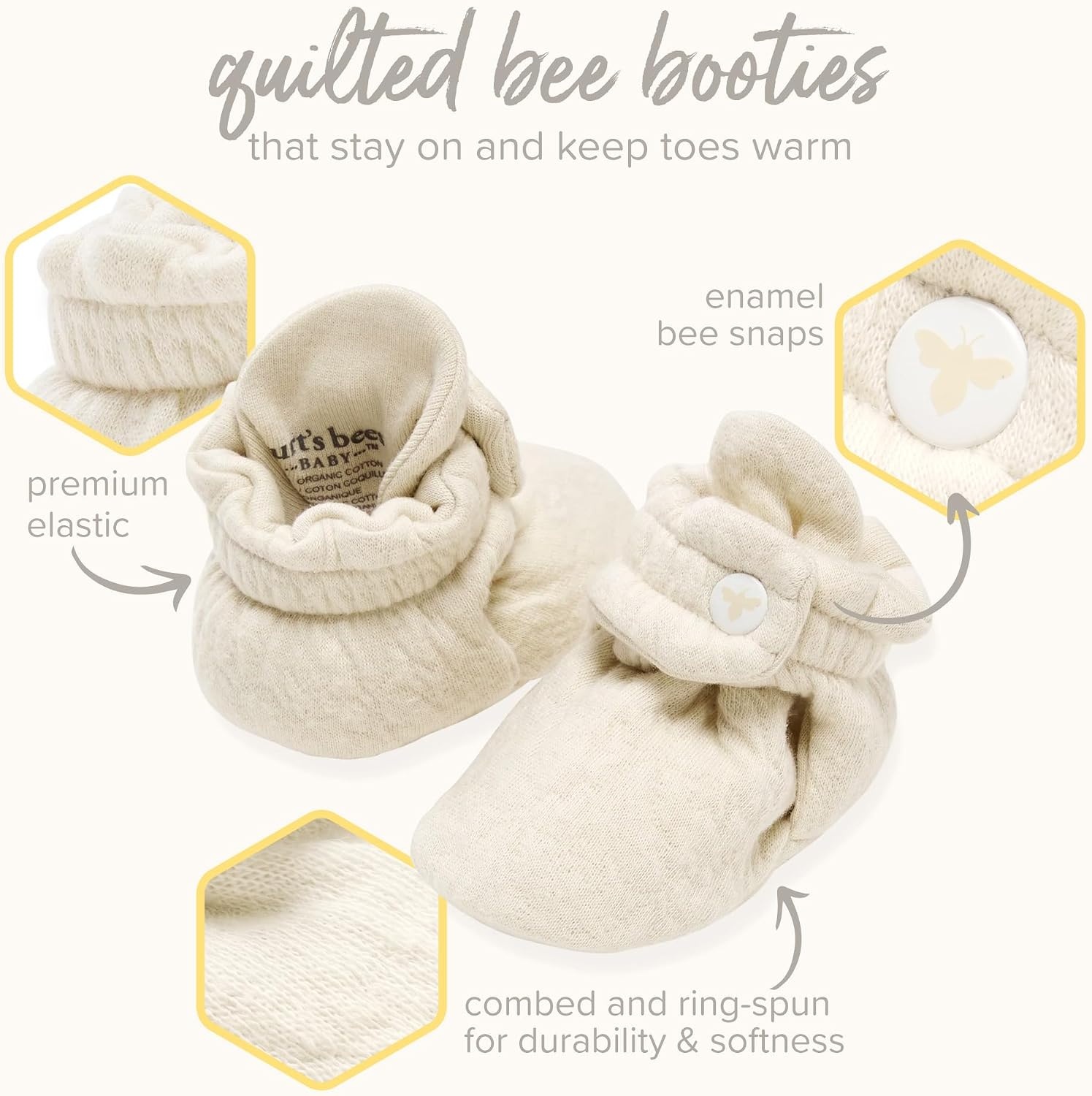 image:imageBurts Bees Baby Adjustable Baby Booties 100 Organic Cotton Easy On and Off Snap Boots Snug Fit Baby EssentialHeather Grey