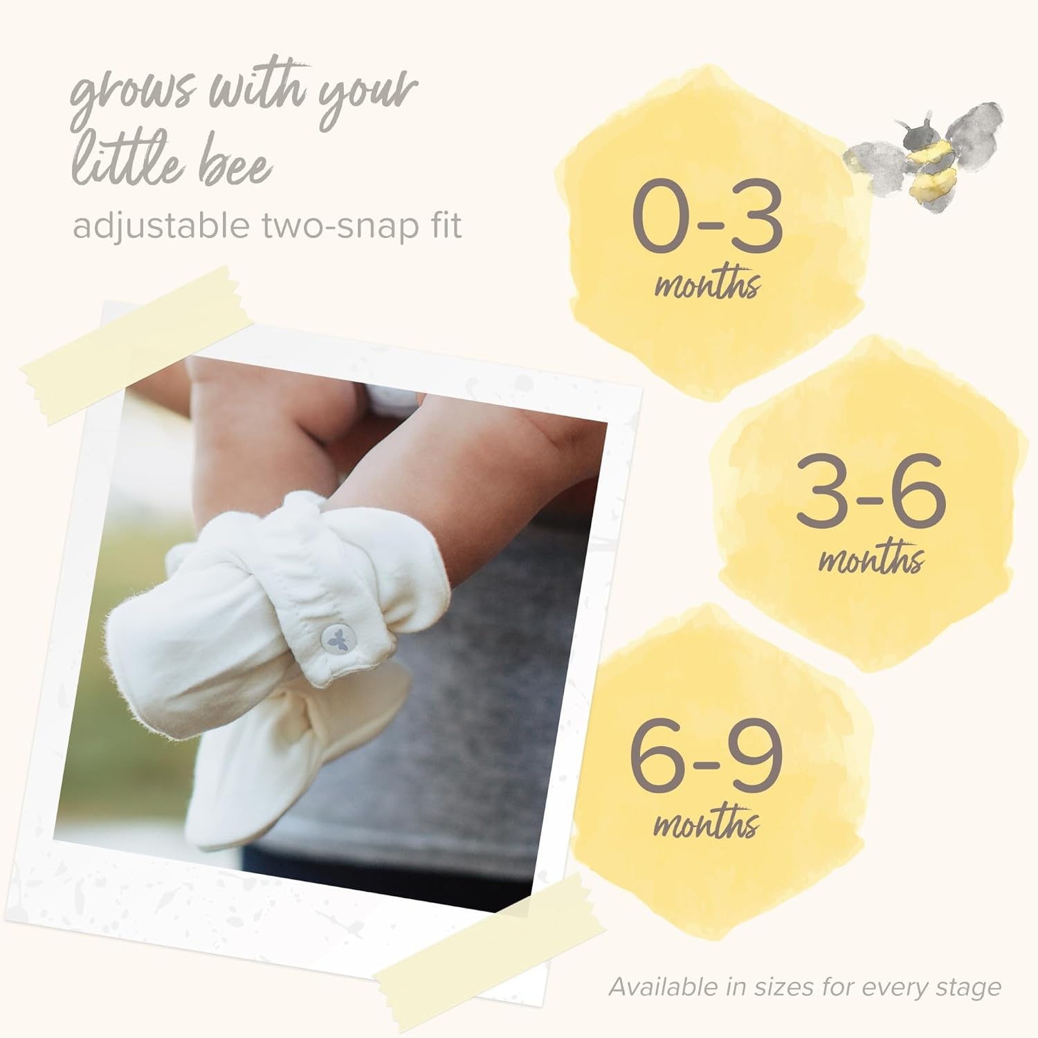 image:imageBurts Bees Baby Adjustable Baby Booties 100 Organic Cotton Easy On and Off Snap Boots Snug Fit Baby EssentialHeather Grey