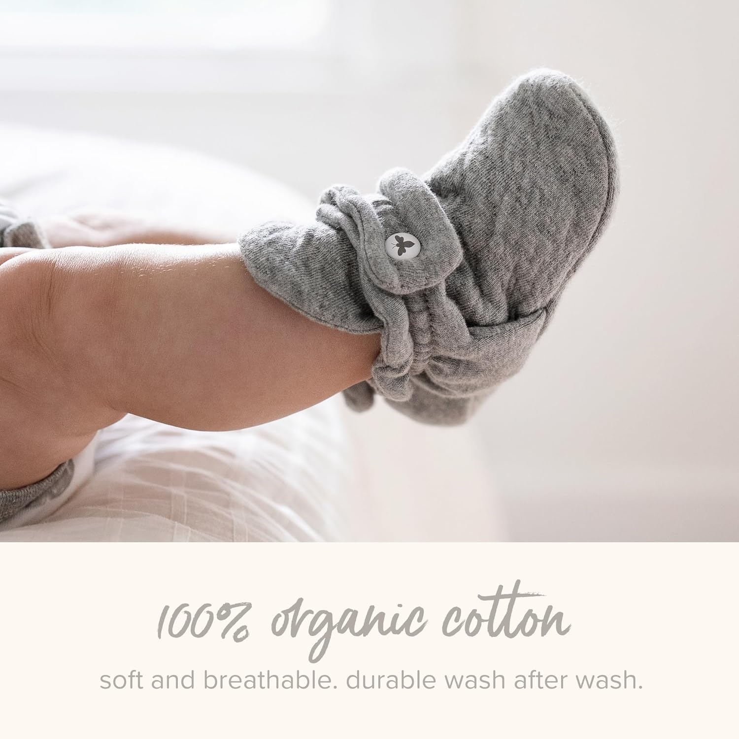 image:imageBurts Bees Baby Adjustable Baby Booties 100 Organic Cotton Easy On and Off Snap Boots Snug Fit Baby EssentialHeather Grey