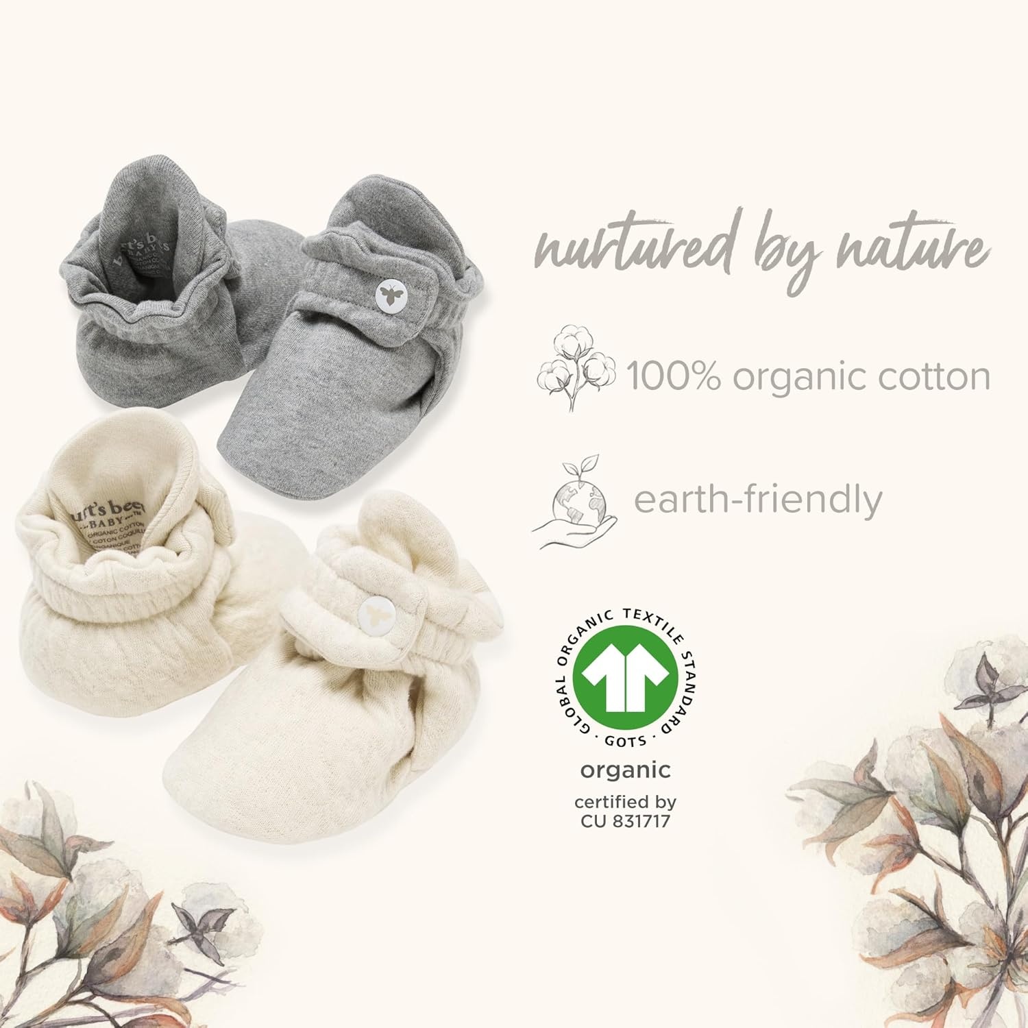 image:imageBurts Bees Baby Adjustable Baby Booties 100 Organic Cotton Easy On and Off Snap Boots Snug Fit Baby EssentialNavy Blue