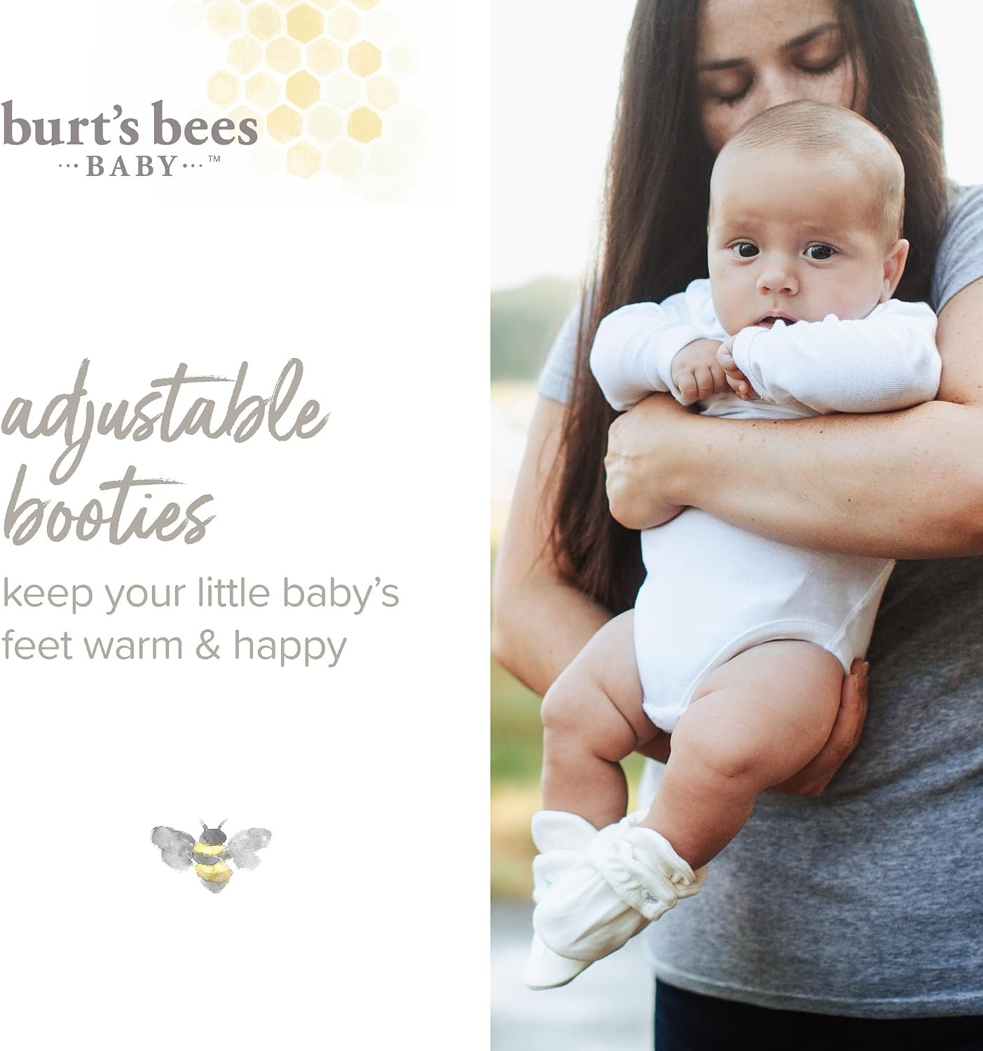 image:imageBurts Bees Baby Adjustable Baby Booties 100 Organic Cotton Easy On and Off Snap Boots Snug Fit Baby EssentialQuilted Heather Grey