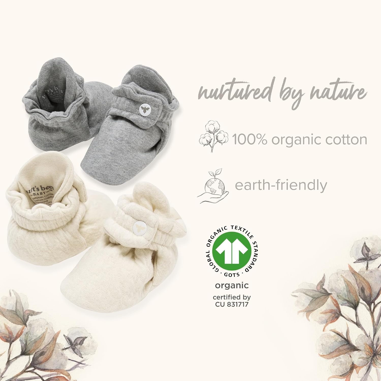 image:imageBurts Bees Baby Adjustable Baby Booties 100 Organic Cotton Easy On and Off Snap Boots Snug Fit Baby EssentialQuilted Pastel Pink