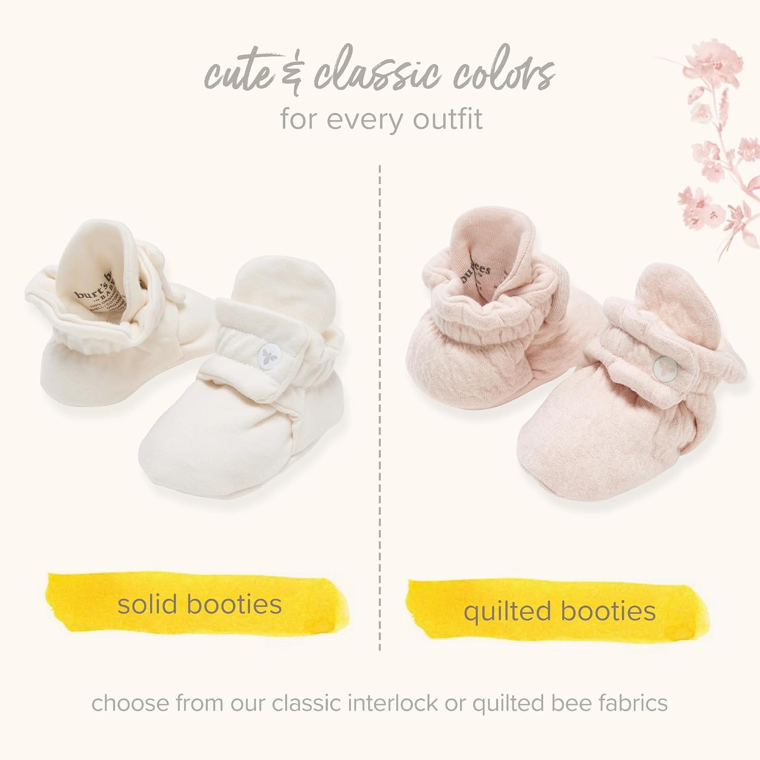 image:imageBurts Bees Baby Adjustable Baby Booties 100 Organic Cotton Easy On and Off Snap Boots Snug Fit Baby EssentialQuilted Pastel Pink