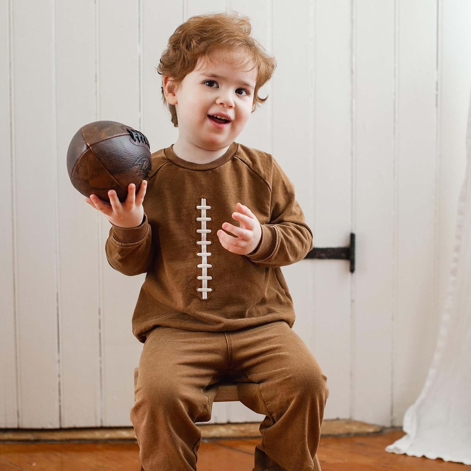 image:imageBurts Bees Baby Boys Shirt and Pant Set Long Sleeve Top amp Bottom Outfit Bundle 100 Organic CottonAcid Wash Football