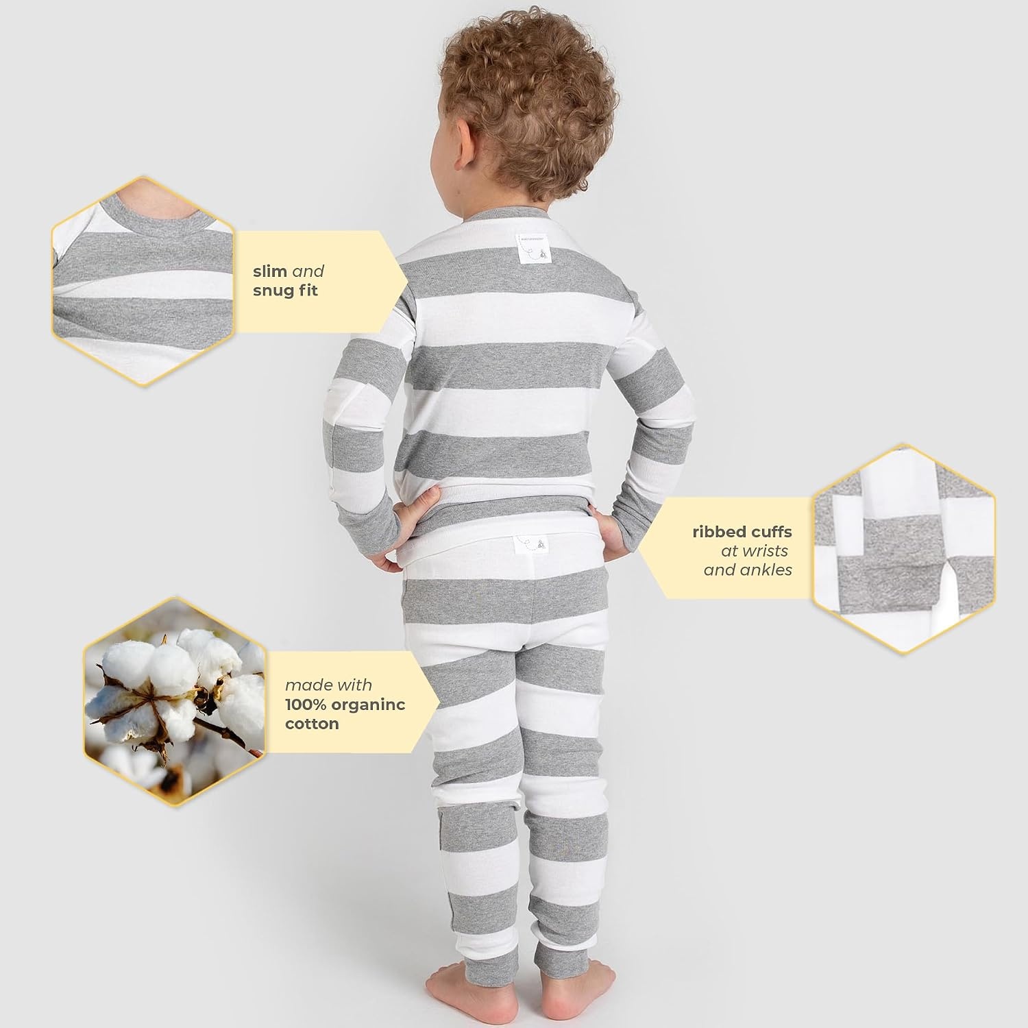 image:imageBurts Bees Baby Organic Cotton Pajamas for Boys 100 Cotton Pajama Set for Toddlers and Kids Soft and Stretchable FabricHeather Grey Rugby Stripe