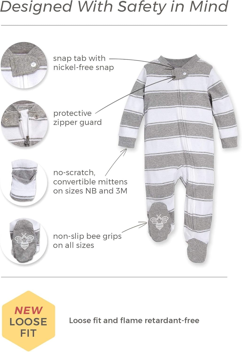 image:imageBurts Bees Baby Organic Cotton Sleep and Play Footed Pajamas for BoysBunny Trail