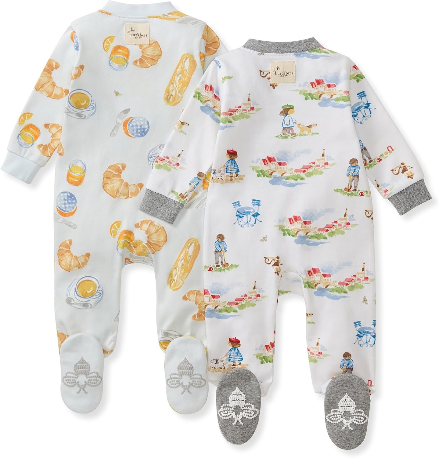 image:imageBurts Bees Baby Organic Cotton Sleep and Play Footed Pajamas for BoysFrench Breakfast Village 2pack