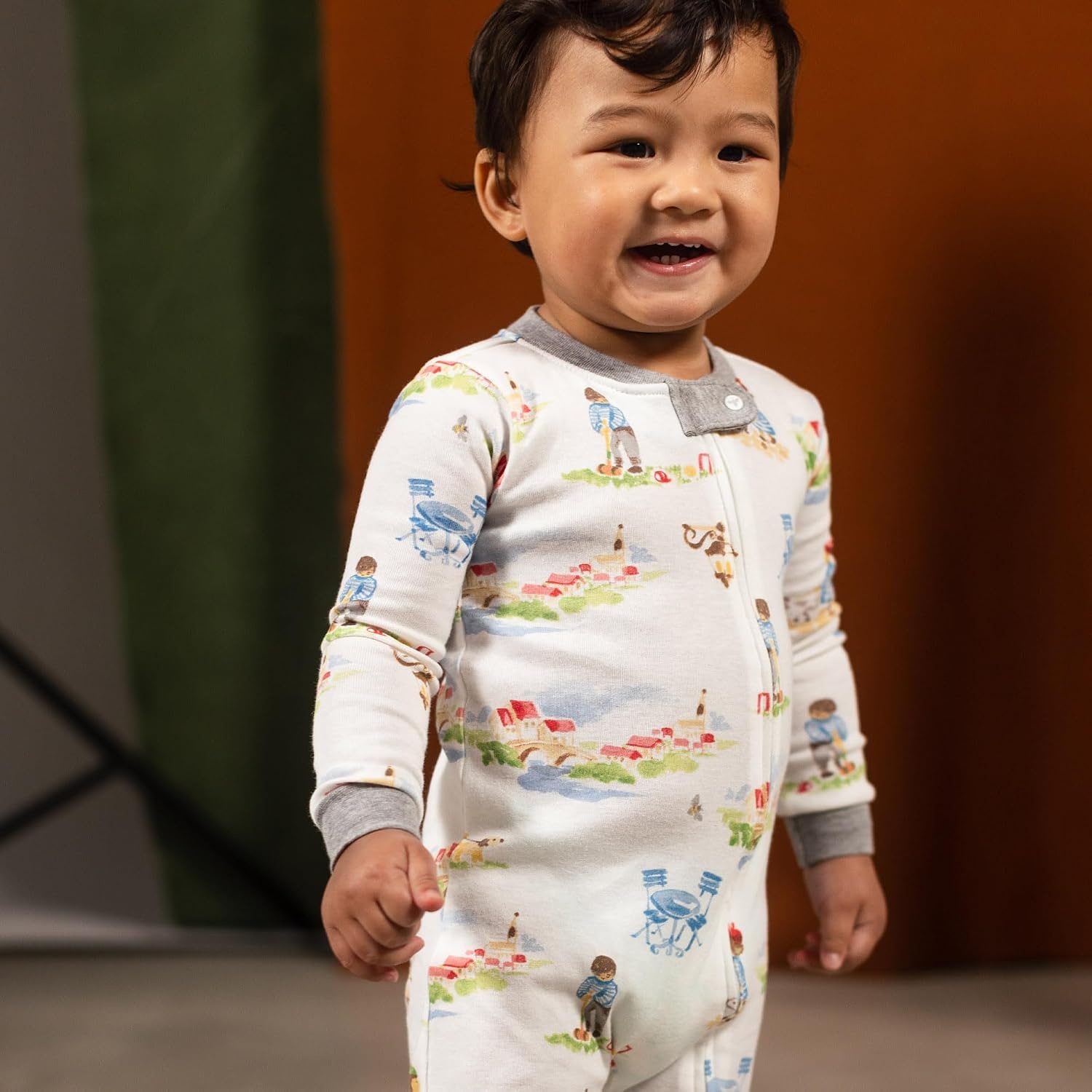 image:imageBurts Bees Baby Organic Cotton Sleep and Play Footed Pajamas for BoysFrench Breakfast Village 2pack