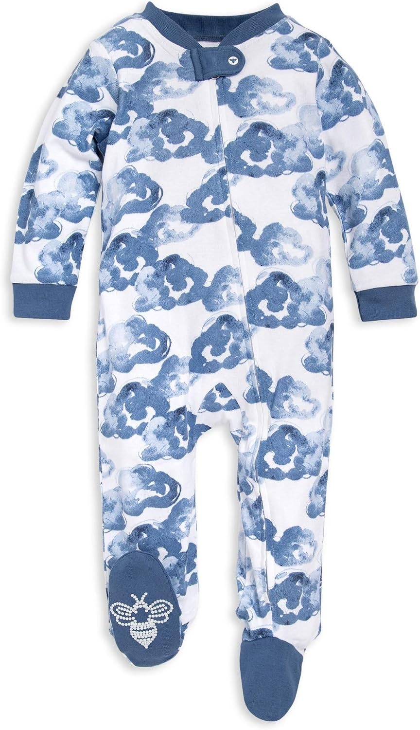 image:imageBurts Bees Baby Organic Cotton Sleep and Play Footed Pajamas for BoysMoonlight Clouds