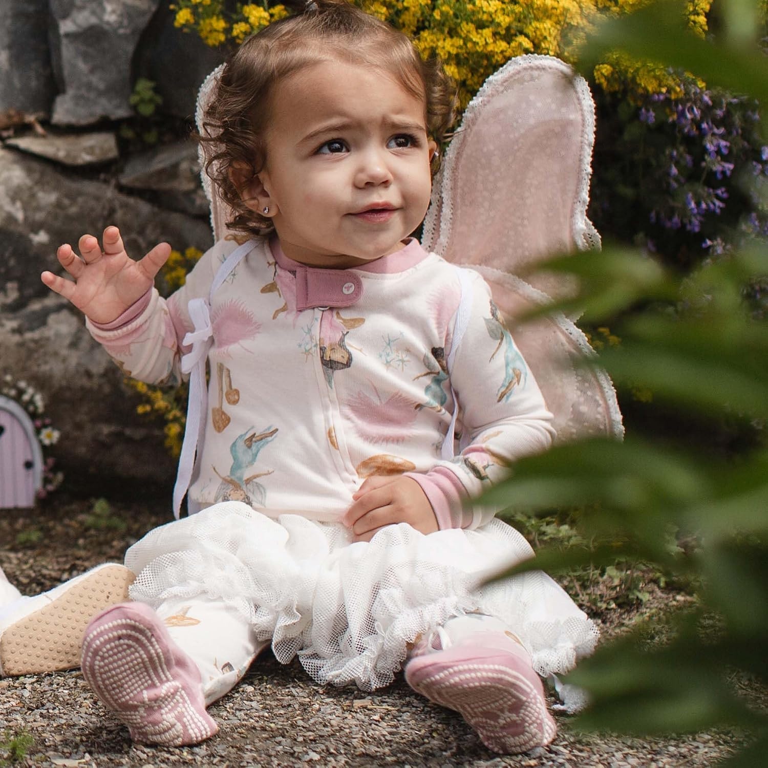 image:imageBurts Bees Baby Organic Cotton Sleep and Play Footed Pajamas for Girls Zipper PJ Newborn Sleeper with NonSlip Bee GripsFairy Garden
