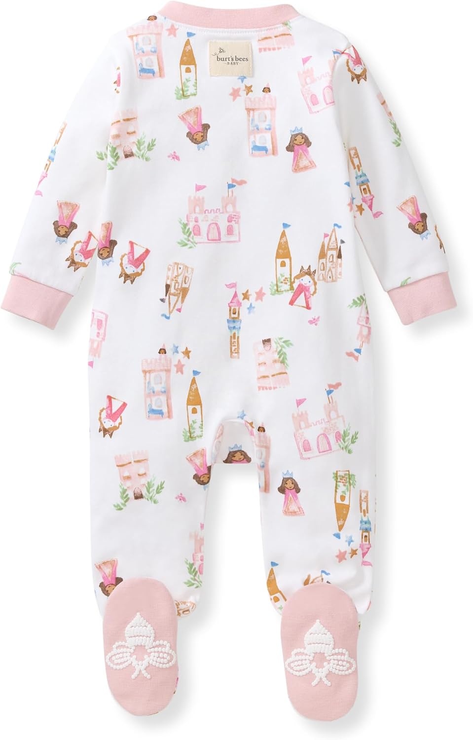 image:imageBurts Bees Baby Organic Cotton Sleep and Play Footed Pajamas for Girls Zipper PJ Newborn Sleeper with NonSlip Bee GripsFairytale Castle
