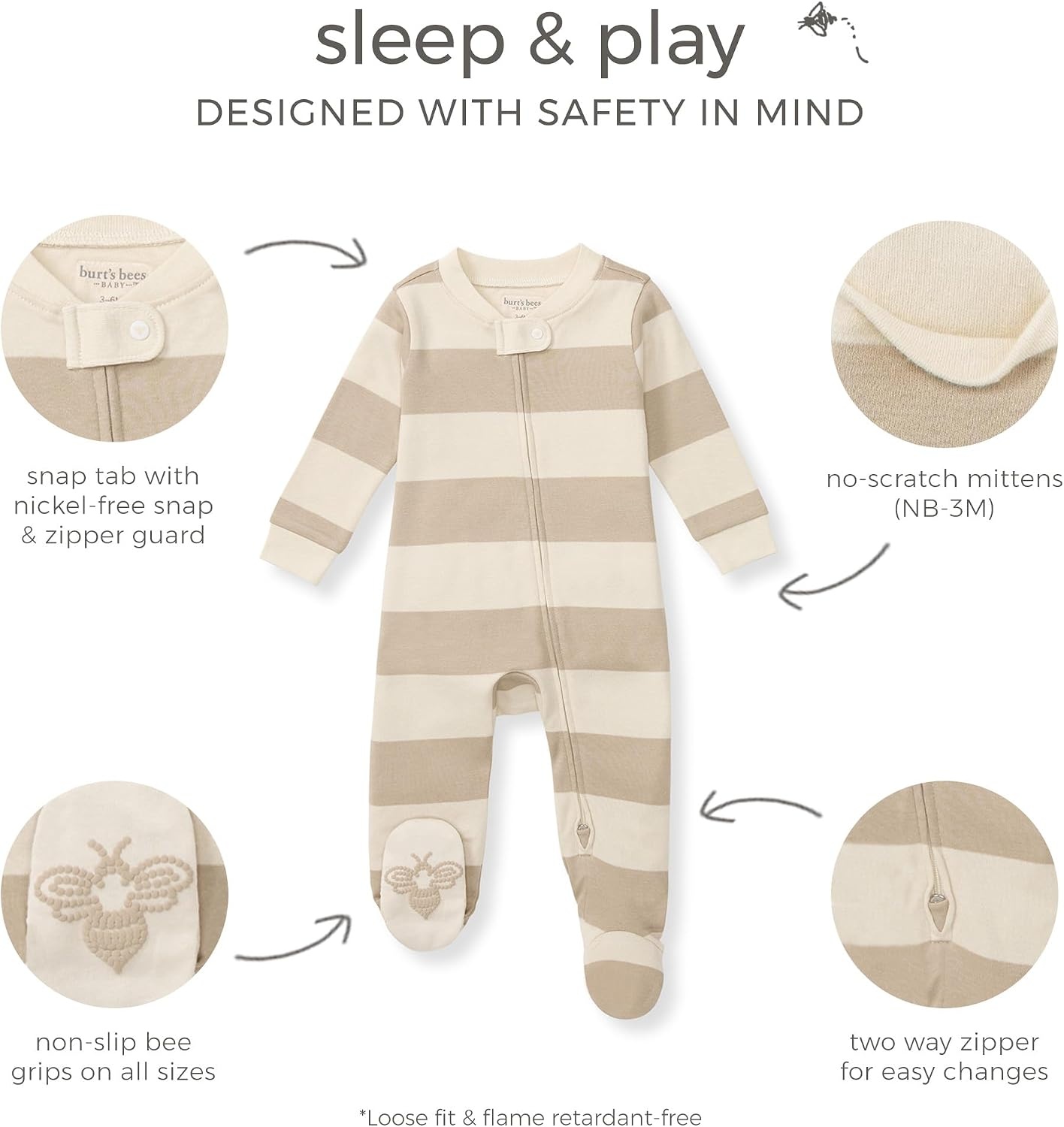 image:imageBurts Bees Baby Organic Cotton Sleep and Play Footed Pajamas for Girls Zipper PJ Newborn Sleeper with NonSlip Bee GripsFloral Arches