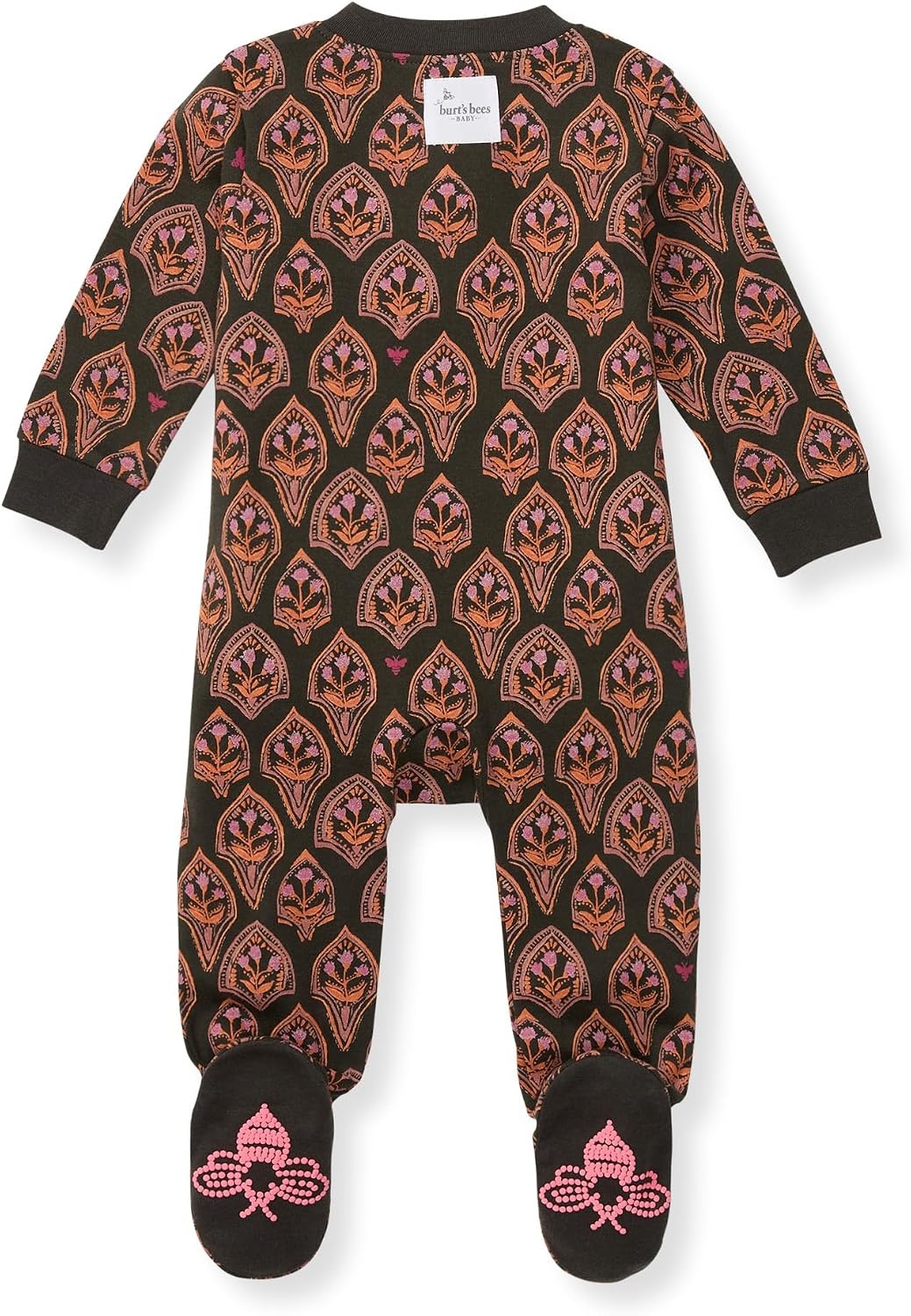 image:imageBurts Bees Baby Organic Cotton Sleep and Play Footed Pajamas for Girls Zipper PJ Newborn Sleeper with NonSlip Bee GripsFloral Arches