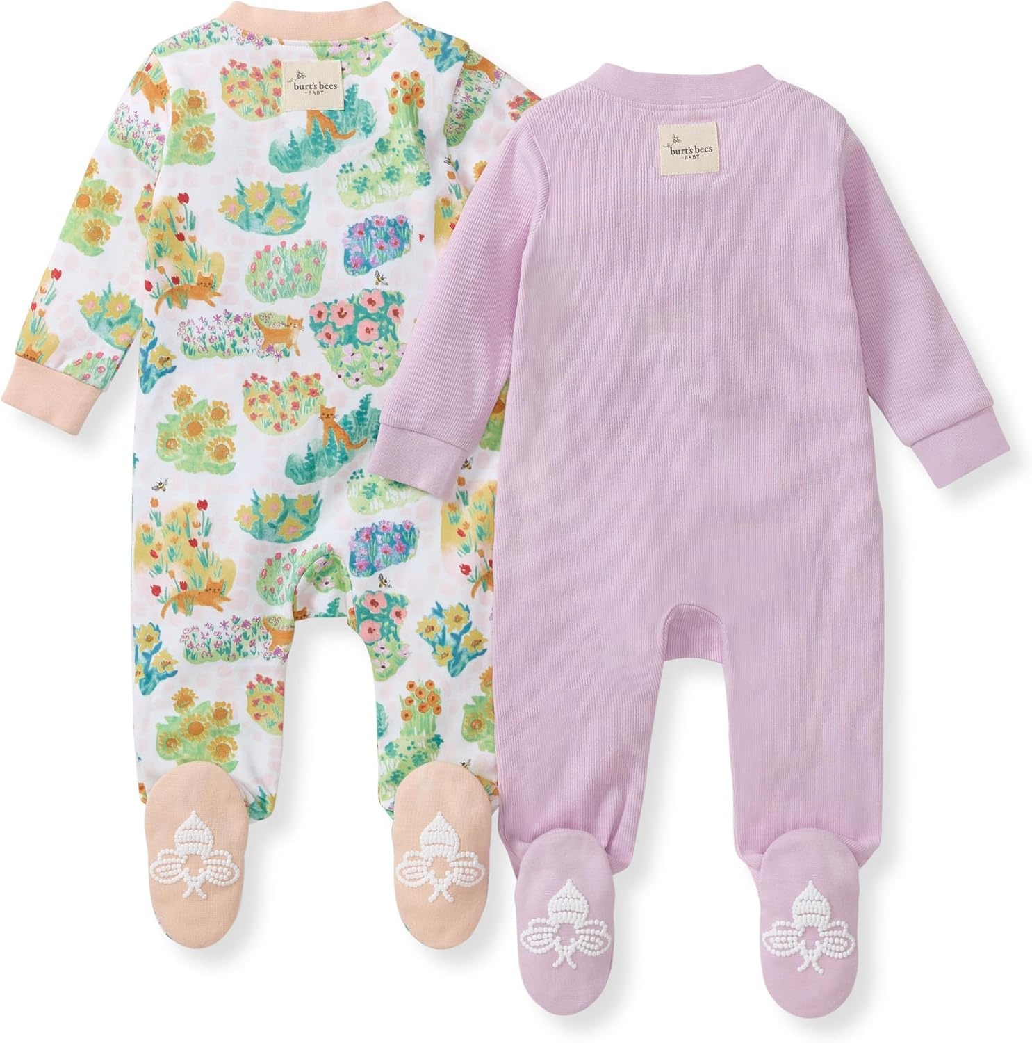 image:imageBurts Bees Baby Organic Cotton Sleep and Play Footed Pajamas for Girls Zipper PJ Newborn Sleeper with NonSlip Bee GripsGarden Paths