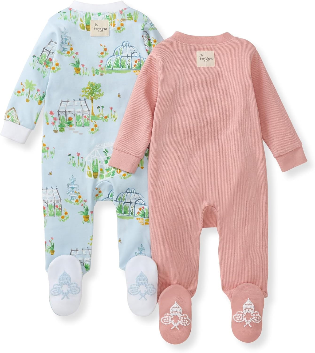 image:imageBurts Bees Baby Organic Cotton Sleep and Play Footed Pajamas for Girls Zipper PJ Newborn Sleeper with NonSlip Bee GripsGreen Houses