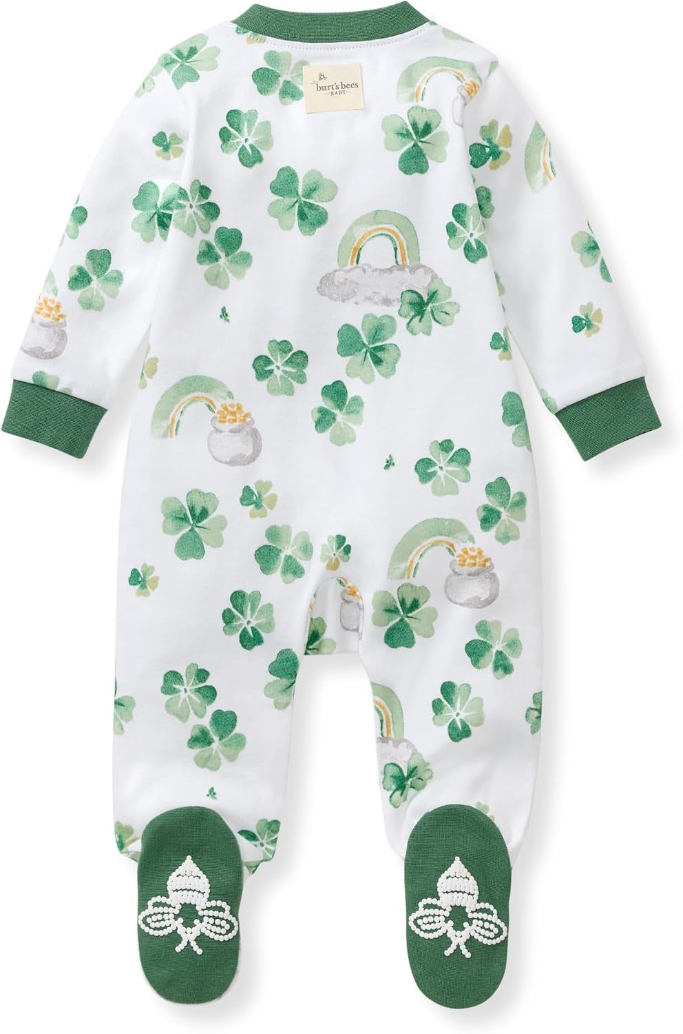 image:imageBurts Bees Baby Organic Cotton Sleep and Play Footed Pajamas for Girls Zipper PJ Newborn Sleeper with NonSlip Bee GripsHappy Go Lucky