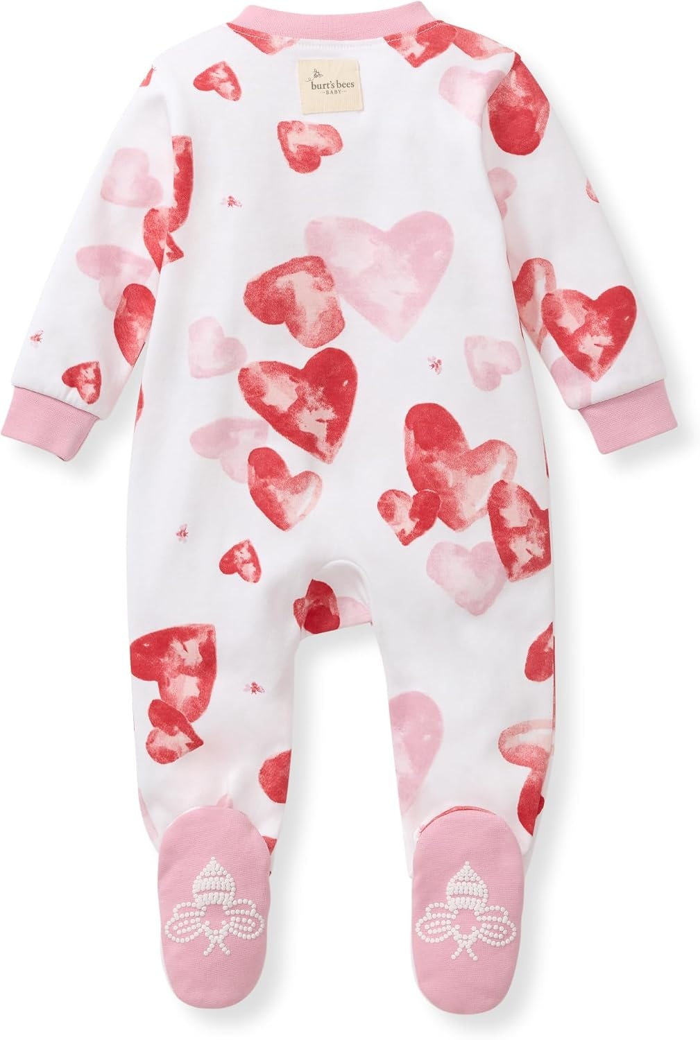 image:imageBurts Bees Baby Organic Cotton Sleep and Play Footed Pajamas for Girls Zipper PJ Newborn Sleeper with NonSlip Bee GripsI Heart You