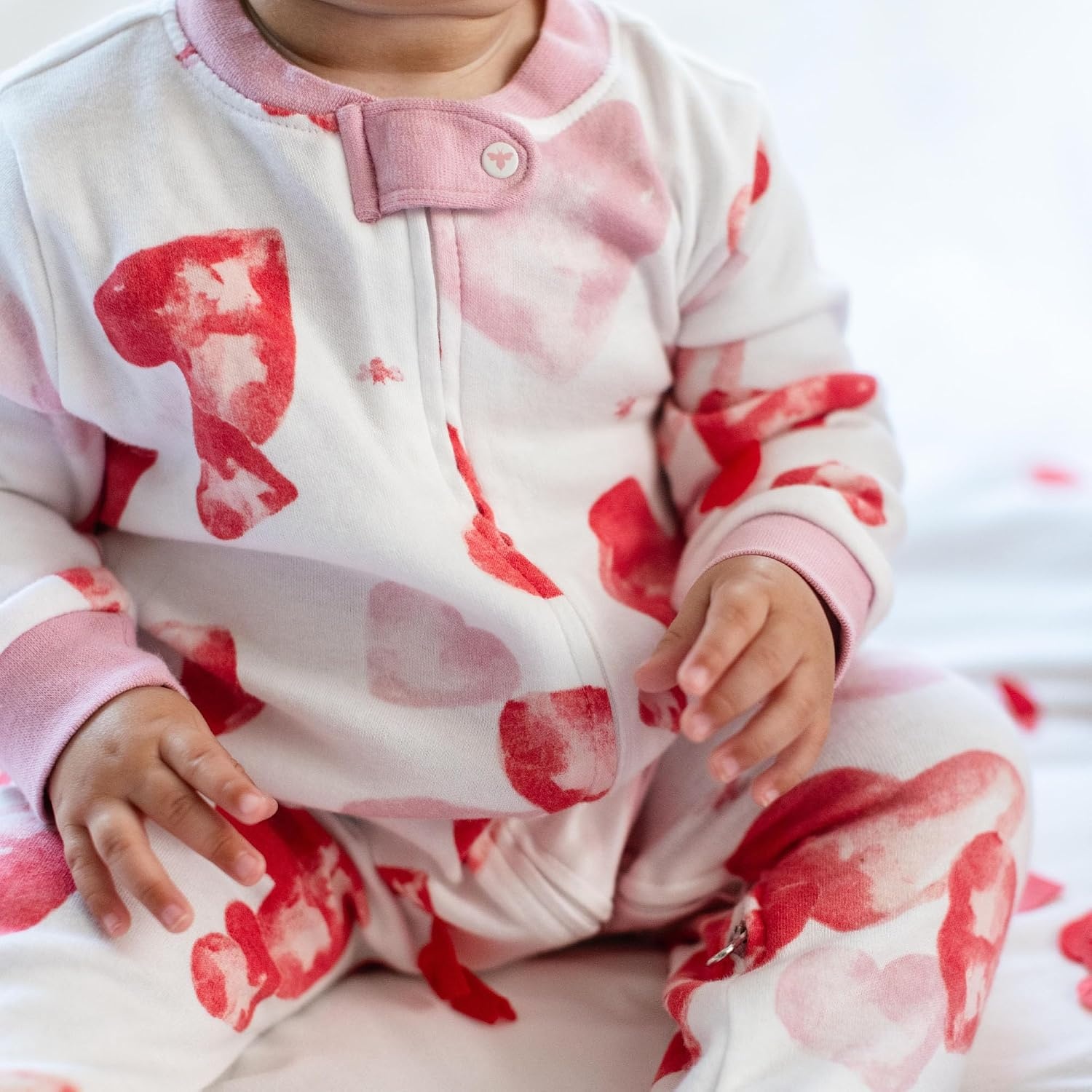 image:imageBurts Bees Baby Organic Cotton Sleep and Play Footed Pajamas for Girls Zipper PJ Newborn Sleeper with NonSlip Bee GripsI Heart You