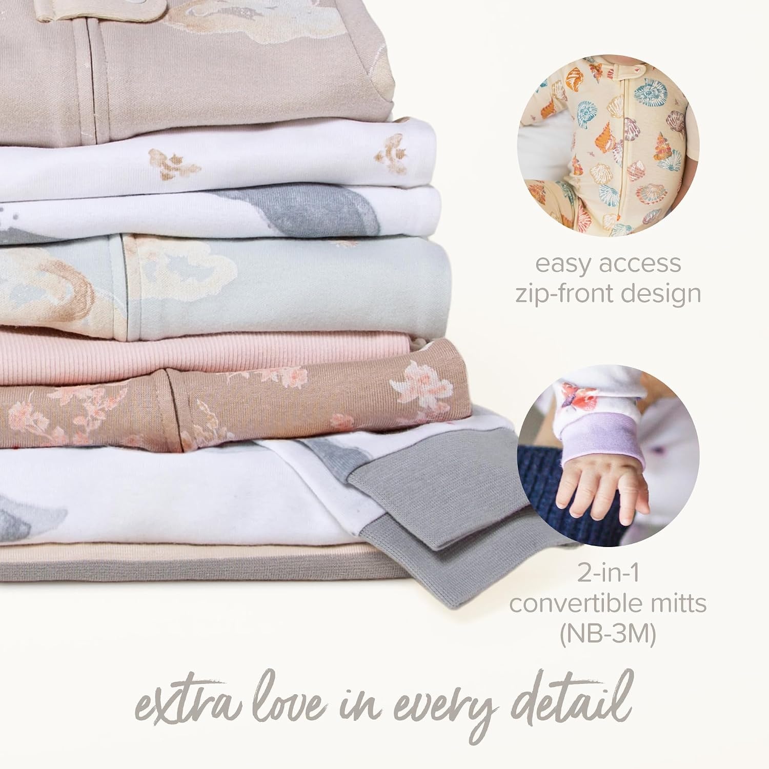 image:imageBurts Bees Baby Organic Cotton Sleep and Play Footed Pajamas for Girls Zipper PJ Newborn Sleeper with NonSlip Bee GripsKyoto