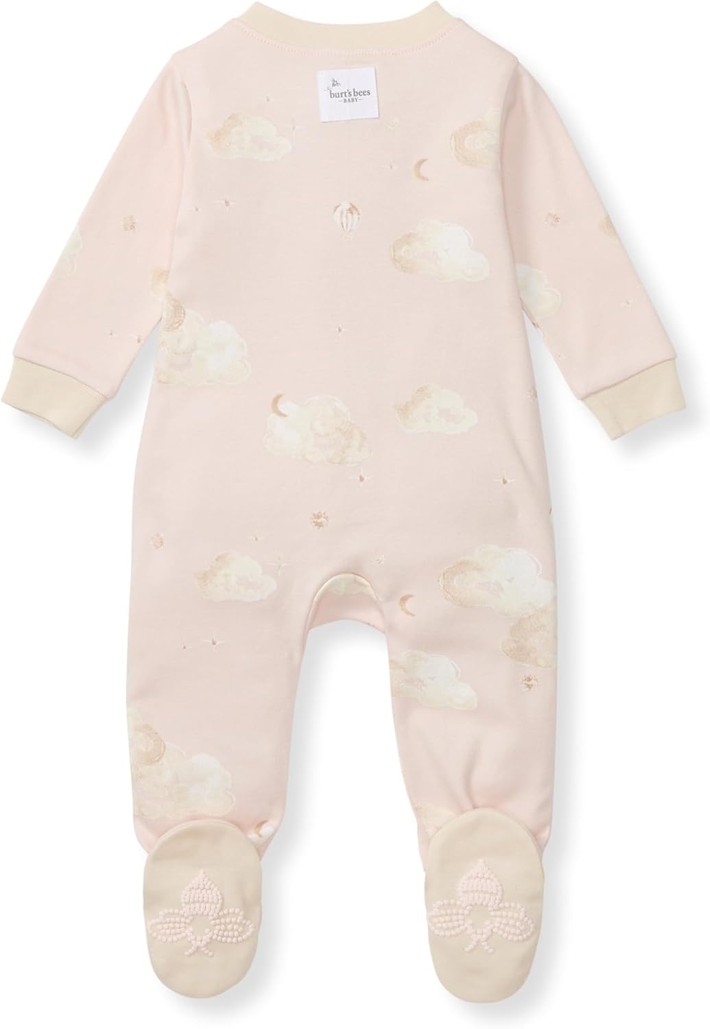image:imageBurts Bees Baby Organic Cotton Sleep and Play Footed Pajamas for Girls Zipper PJ Newborn Sleeper with NonSlip Bee GripsPink Good Night Sky