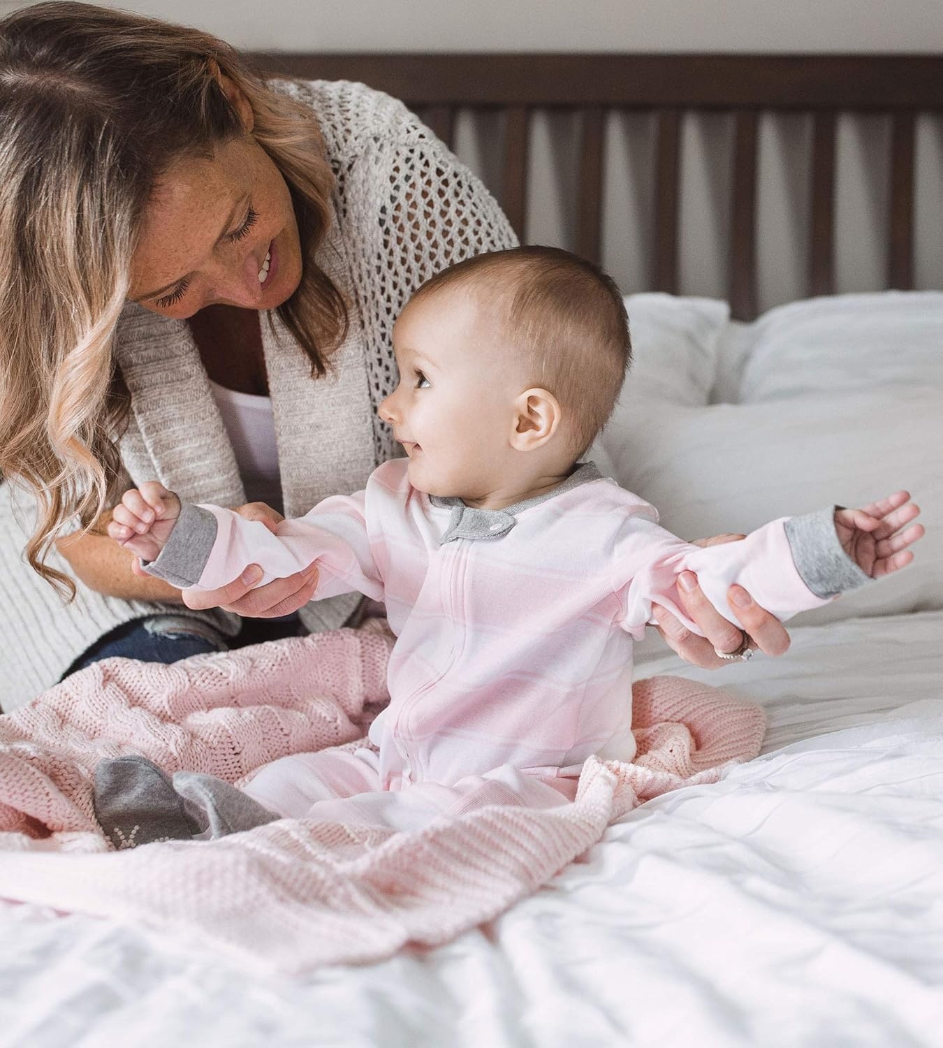 image:imageBurts Bees Baby Organic Cotton Sleep and Play Footed Pajamas for Girls Zipper PJ Newborn Sleeper with NonSlip Bee GripsPink Rugby Stripe