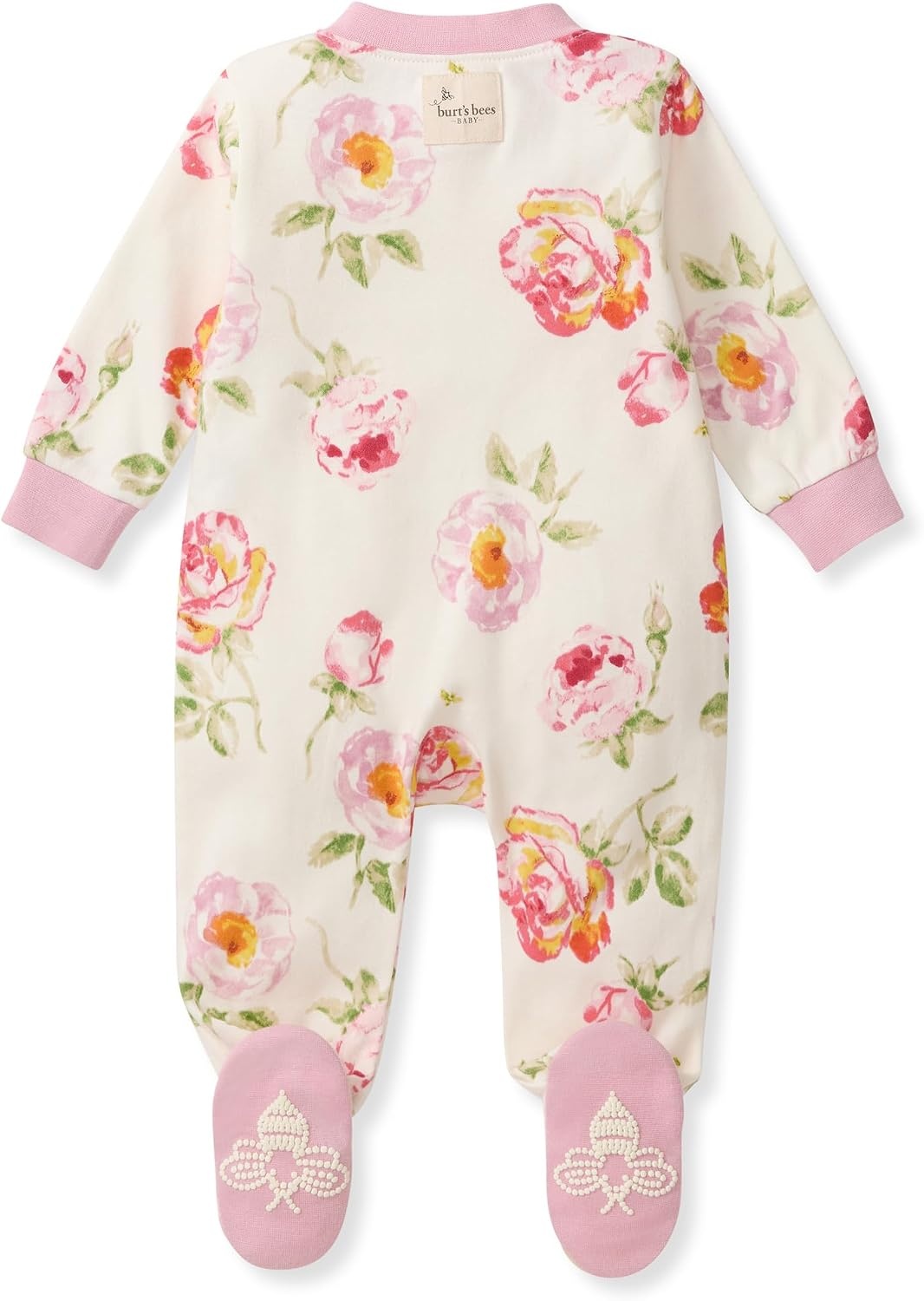 image:imageBurts Bees Baby Organic Cotton Sleep and Play Footed Pajamas for Girls Zipper PJ Newborn Sleeper with NonSlip Bee GripsRose Garden 1pack