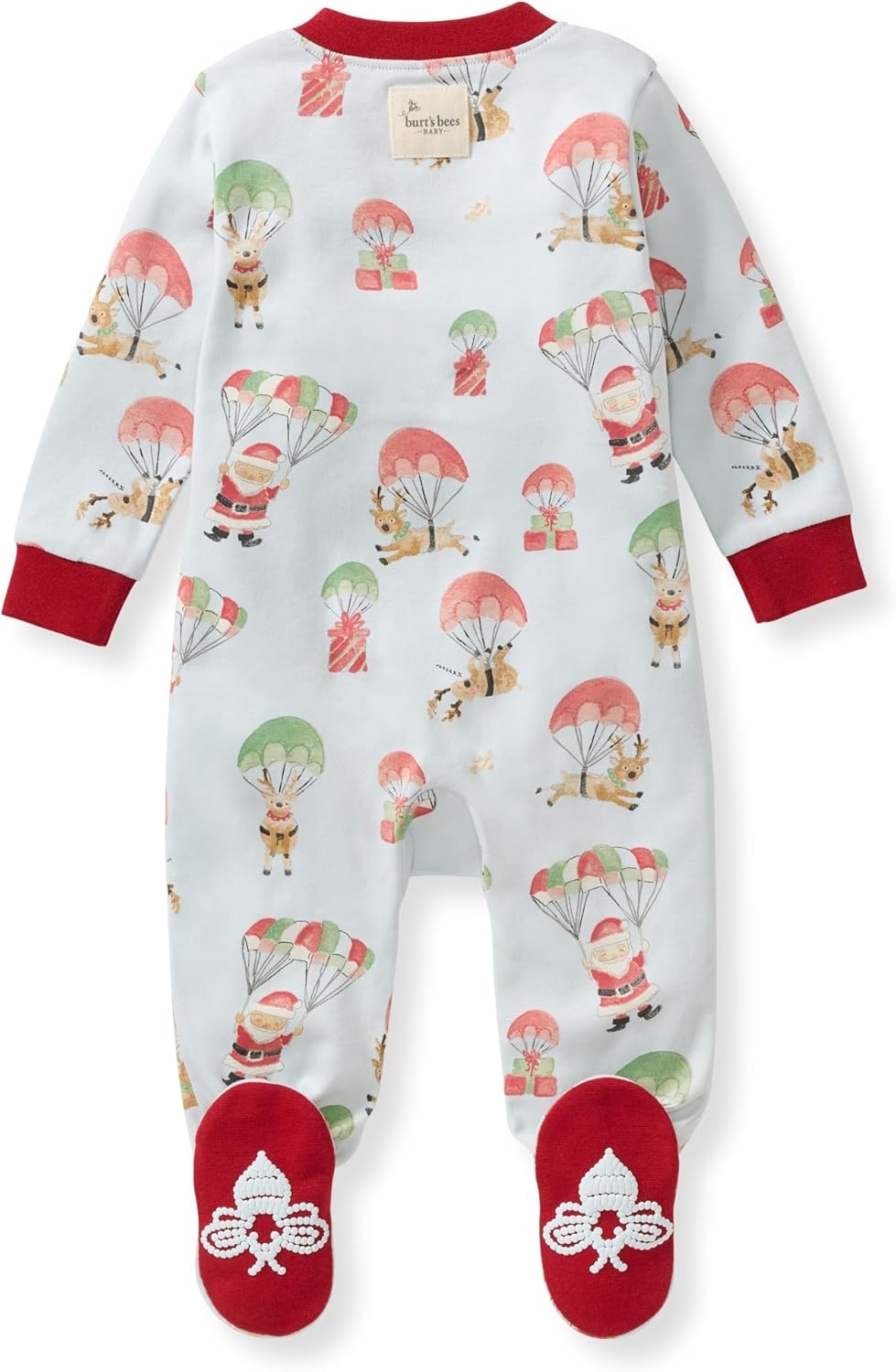 image:imageBurts Bees Baby Organic Cotton Sleep and Play Footed Pajamas for Girls Zipper PJ Newborn Sleeper with NonSlip Bee GripsSanta in the Sky