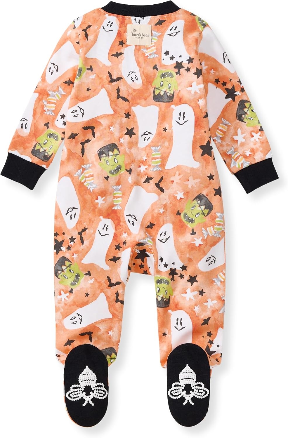 image:imageBurts Bees Baby Organic Cotton Sleep and Play Footed Pajamas for Girls Zipper PJ Newborn Sleeper with NonSlip Bee GripsStarry Ghost