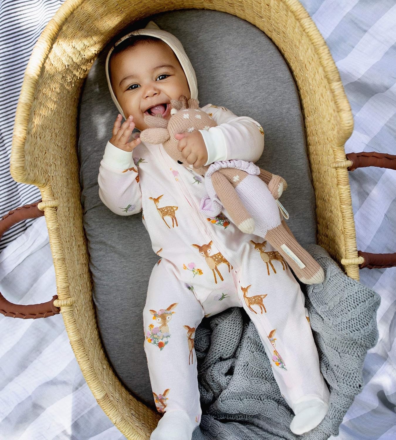 image:imageBurts Bees Baby Organic Cotton Sleep and Play Footed Pajamas for Girls Zipper PJ Newborn Sleeper with NonSlip Bee GripsSweet Doe