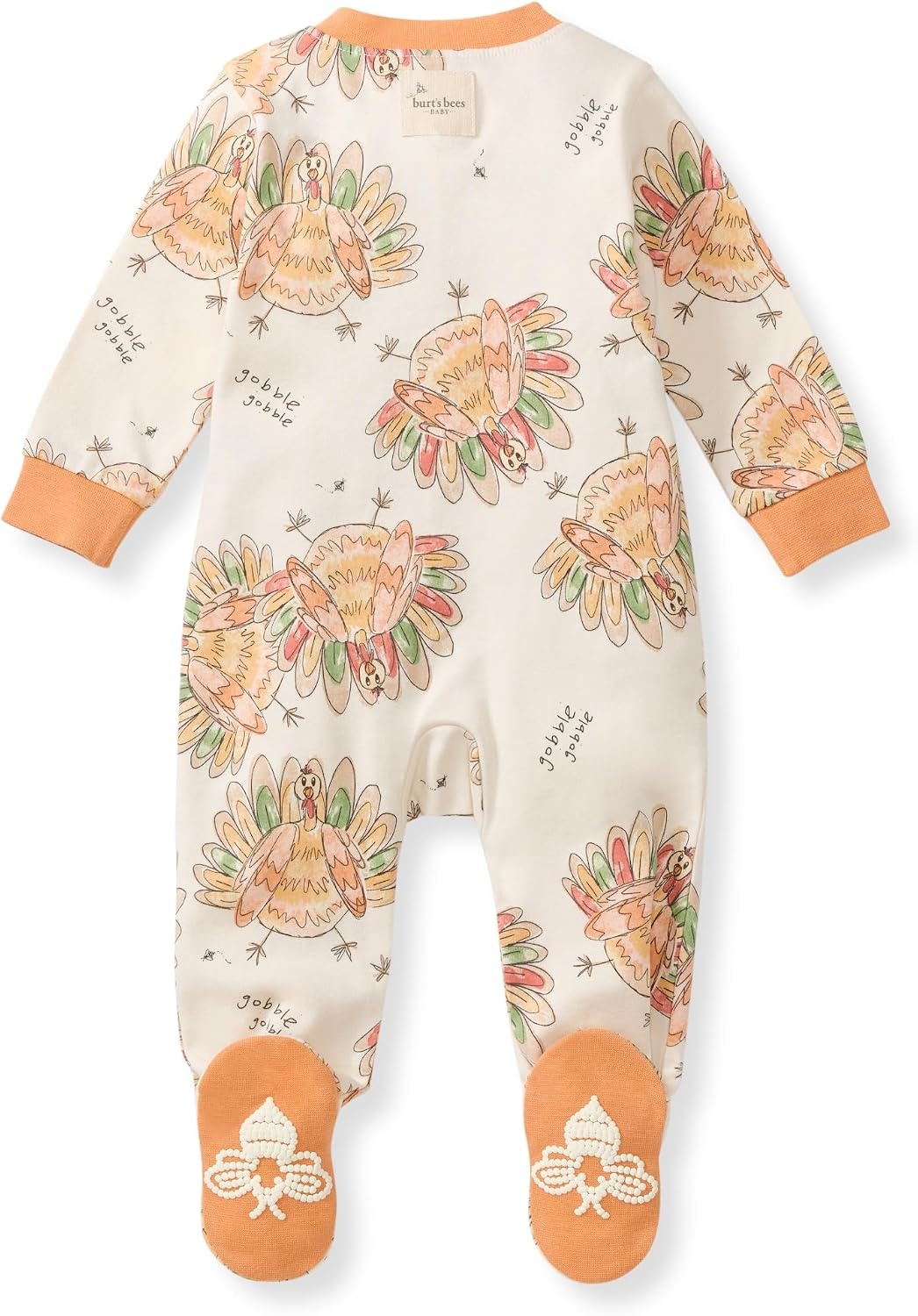 image:imageBurts Bees Baby Organic Cotton Sleep and Play Footed Pajamas for Girls Zipper PJ Newborn Sleeper with NonSlip Bee GripsVivid Turkey