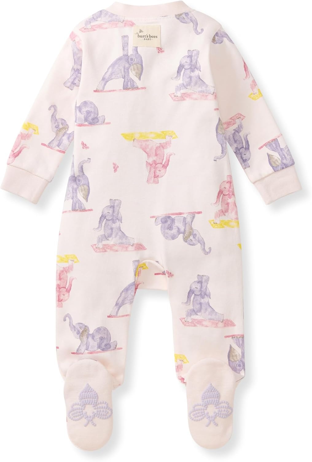 image:imageBurts Bees Baby Organic Cotton Sleep and Play Footed Pajamas for Girls Zipper PJ Newborn Sleeper with NonSlip Bee GripsYogi Elephants