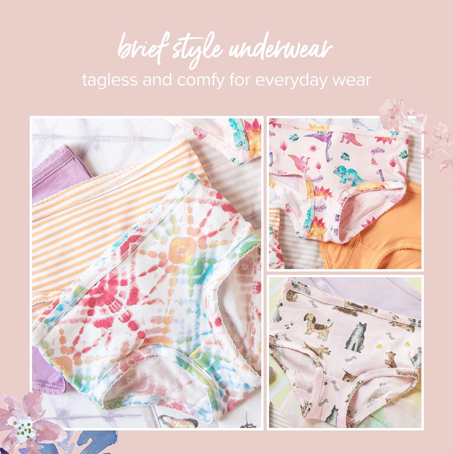 image:imageBurts Bees Baby Toddler Girls Underwear Set of 5 Solids StripesPrints TagFree with Sizes for 2T to 8 Years OldFloral Guitars