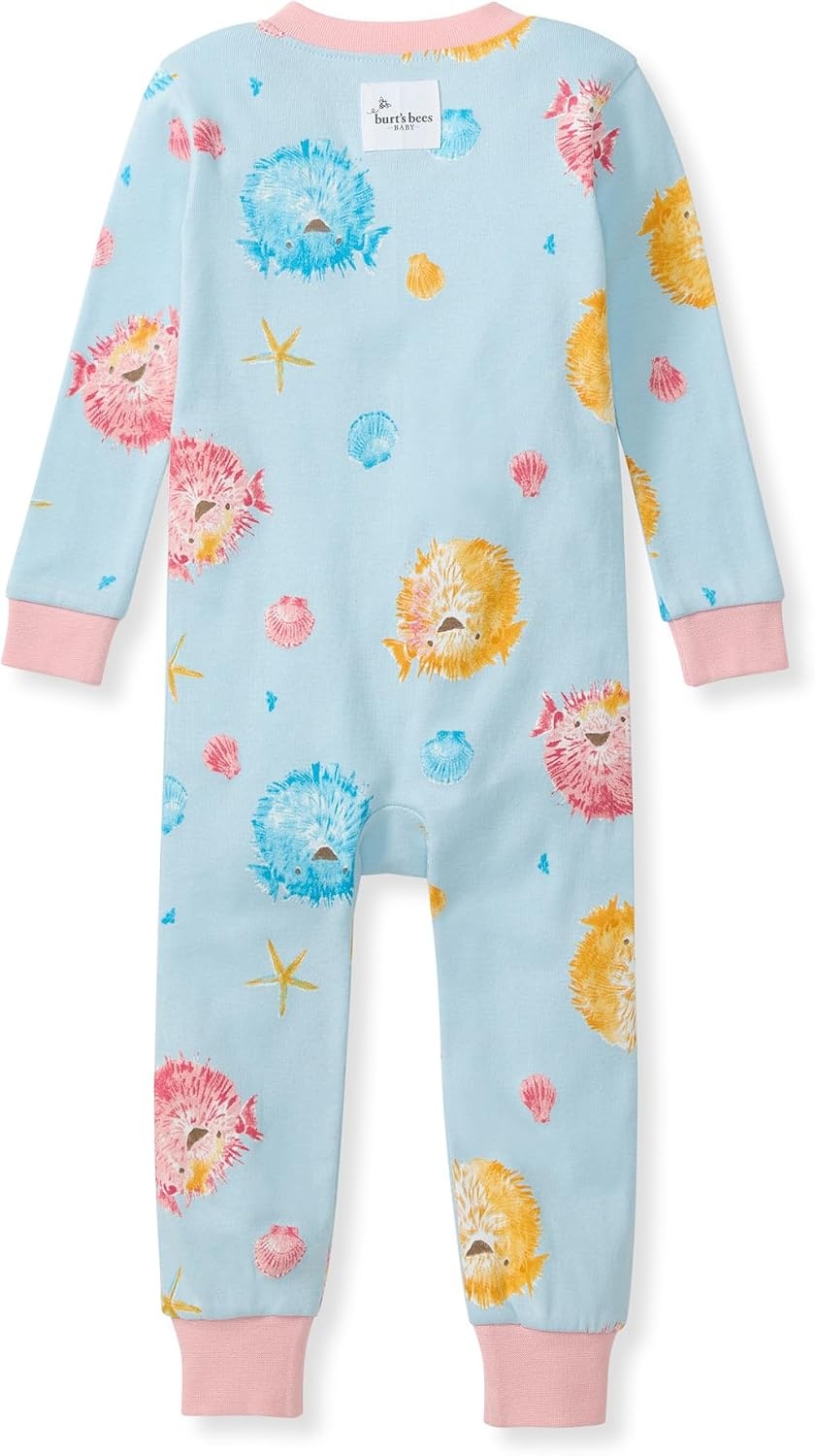 image:imageBurts Bees Baby Unisex Footless Sleeper Pajama 100 Organic Cotton SnugFit 1Piece ZipUp Jumpsuit for ToddlersPuffer Fish