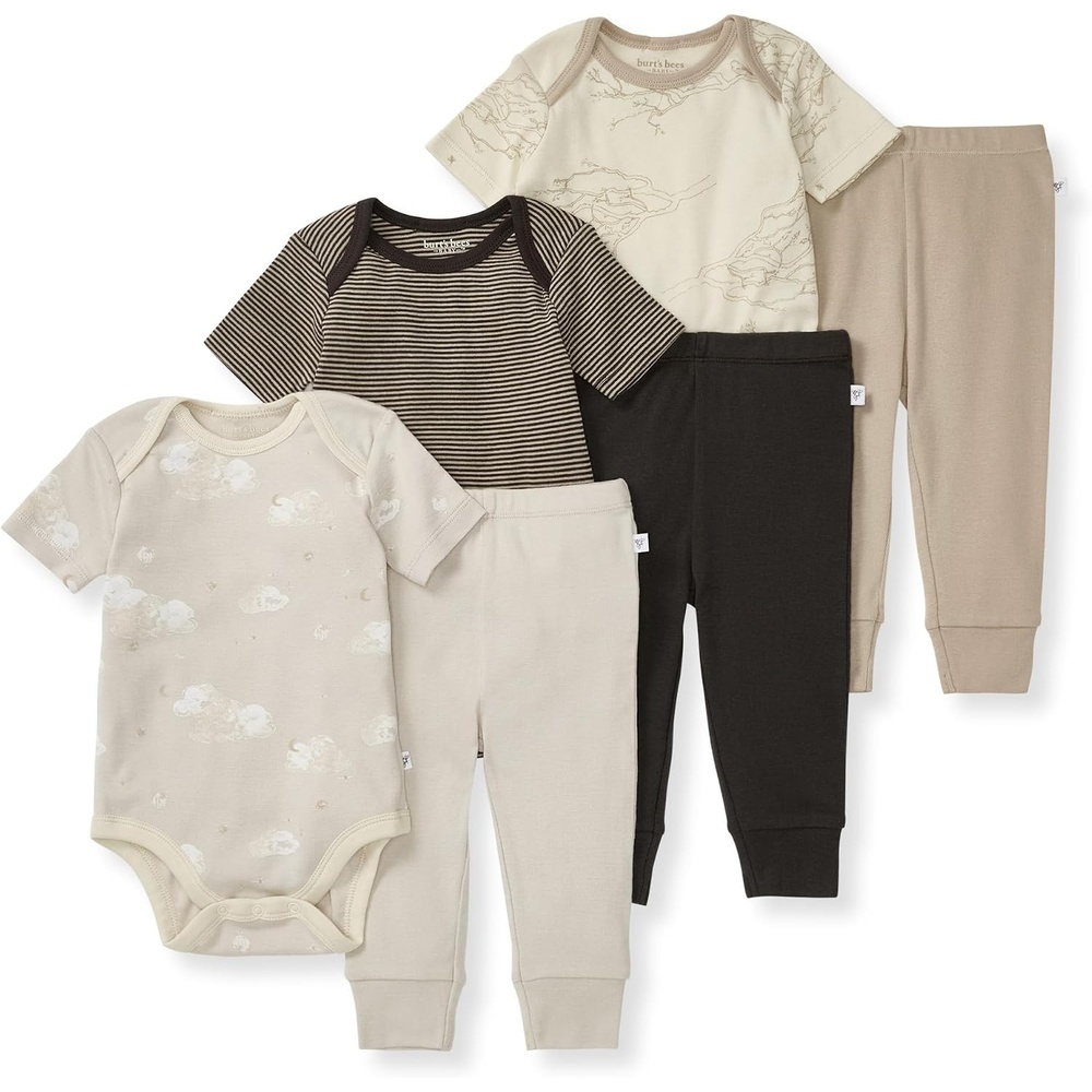 image:imageBurt Bees 6Pk Baby Girl Organic Cotton Bodysuit amp Pant Set RanunculusTan 6piece Set