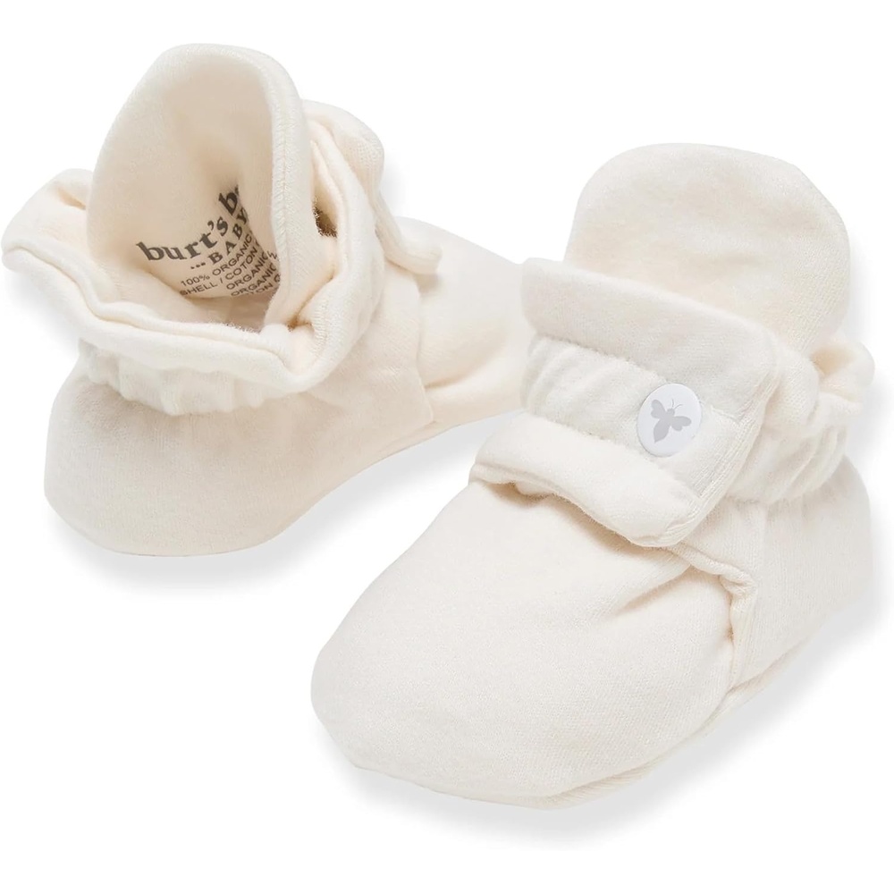 image:imageBurts Bees Baby Adjustable Baby Booties 100 Organic Cotton Easy On and Off Snap Boots Snug Fit Baby EssentialEggshell White
