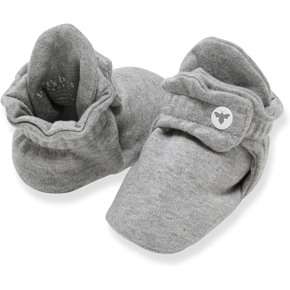 image:imageBurts Bees Baby Adjustable Baby Booties 100 Organic Cotton Easy On and Off Snap Boots Snug Fit Baby EssentialHeather Grey