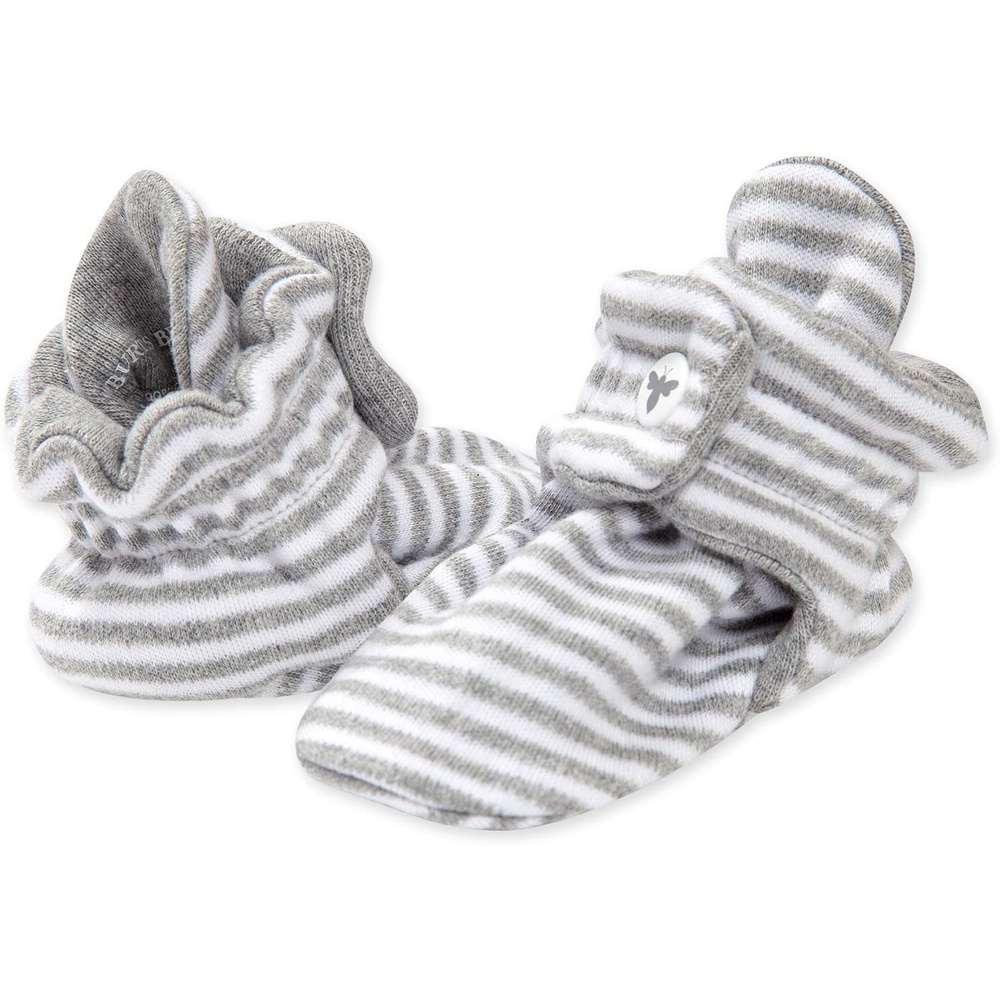 image:imageBurts Bees Baby Adjustable Baby Booties 100 Organic Cotton Easy On and Off Snap Boots Snug Fit Baby EssentialHeather Grey Stripe