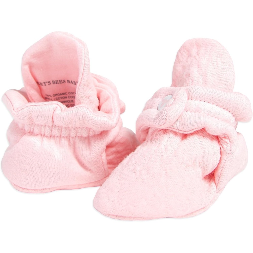 image:imageBurts Bees Baby Adjustable Baby Booties 100 Organic Cotton Easy On and Off Snap Boots Snug Fit Baby EssentialQuilted Blossom