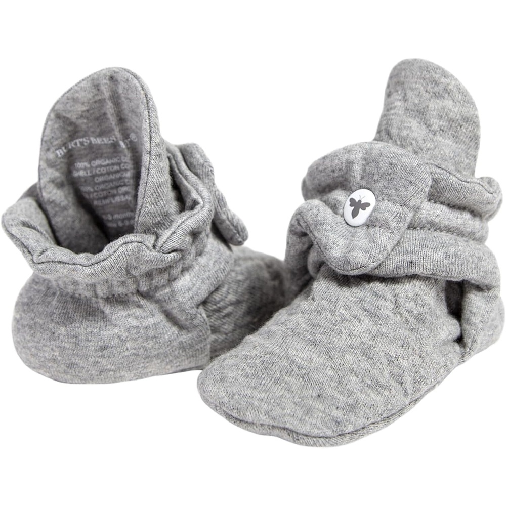 image:imageBurts Bees Baby Adjustable Baby Booties 100 Organic Cotton Easy On and Off Snap Boots Snug Fit Baby EssentialQuilted Heather Grey