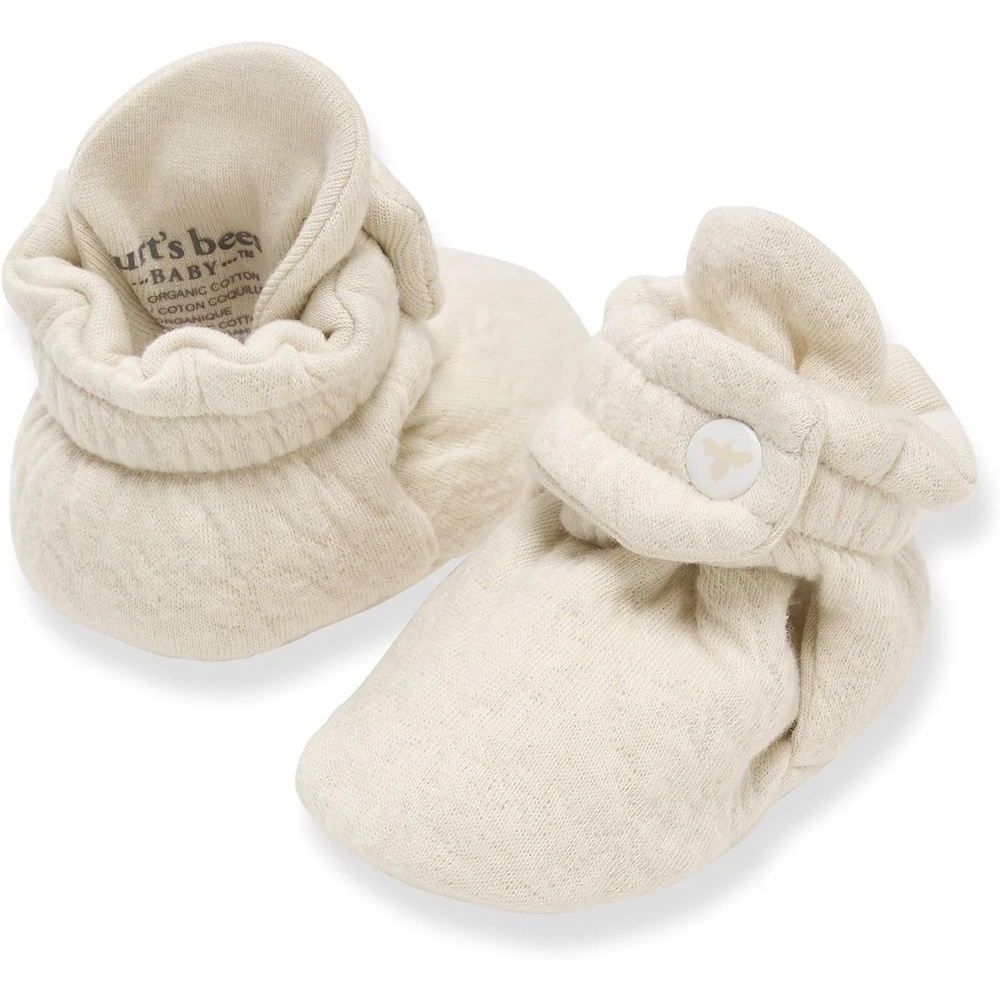 image:imageBurts Bees Baby Adjustable Baby Booties 100 Organic Cotton Easy On and Off Snap Boots Snug Fit Baby EssentialQuilted Oat