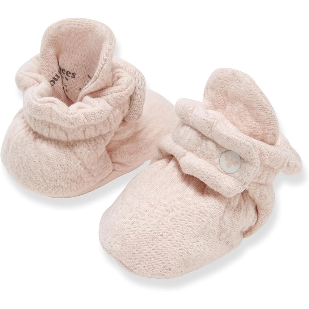 image:imageBurts Bees Baby Adjustable Baby Booties 100 Organic Cotton Easy On and Off Snap Boots Snug Fit Baby EssentialQuilted Pastel Pink