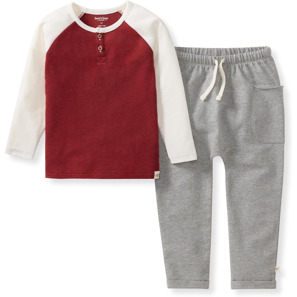 image:imageBurts Bees Baby Boys Shirt and Pant Set Long Sleeve Top amp Bottom Outfit Bundle 100 Organic CottonBrick Thermal