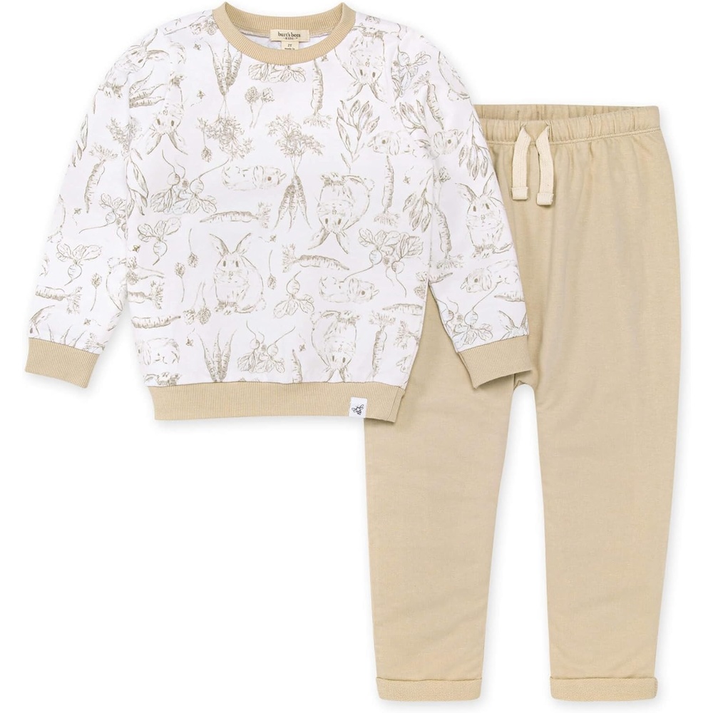 image:imageBurts Bees Baby Boys Shirt and Pant Set Long Sleeve Top amp Bottom Outfit Bundle 100 Organic CottonBunny Toile Harem Pant