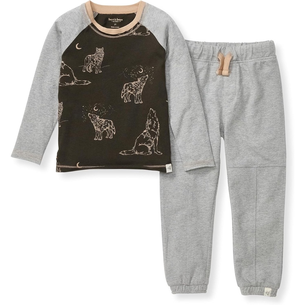 image:imageBurts Bees Baby Boys Shirt and Pant Set Long Sleeve Top amp Bottom Outfit Bundle 100 Organic CottonDesert Wolves Set