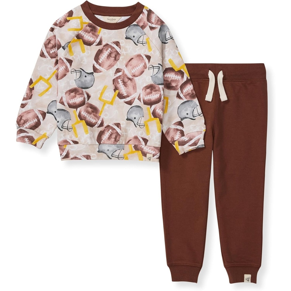 image:imageBurts Bees Baby Boys Shirt and Pant Set Long Sleeve Top amp Bottom Outfit Bundle 100 Organic CottonFootball Season