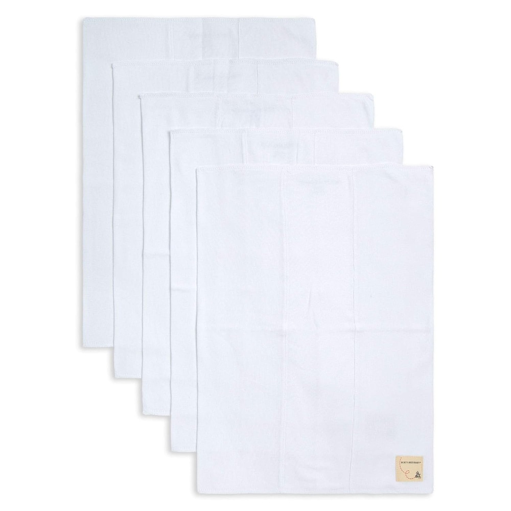 image:imageBurts Bees Baby Burp Cloths 100 Organic Cotton Extra Absorbent Soft Fabric Large Drool Cloths 17 x 1175 in 5PackCloud White Solid